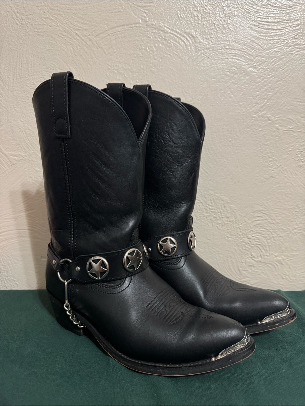 Men's Black Western Harness Boots with Star Concho Accents